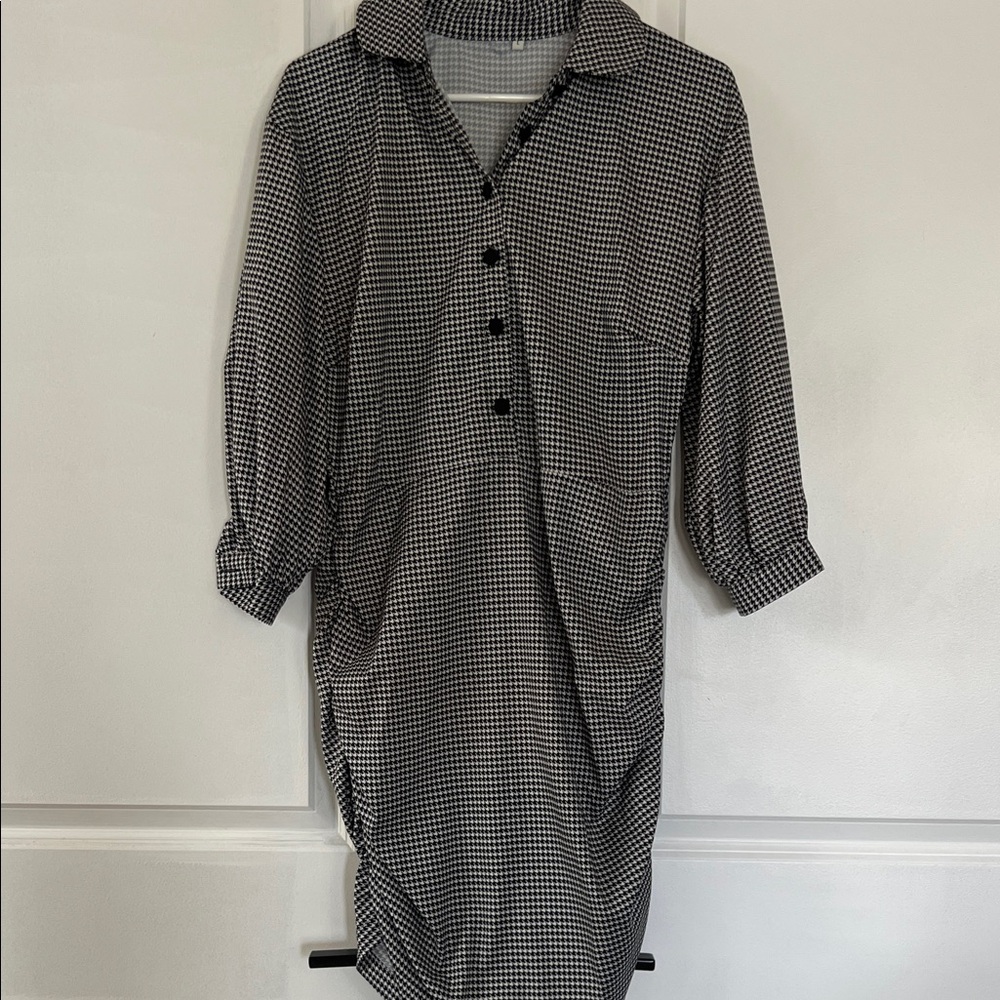 Black and White Checkered Button-Up Dress
